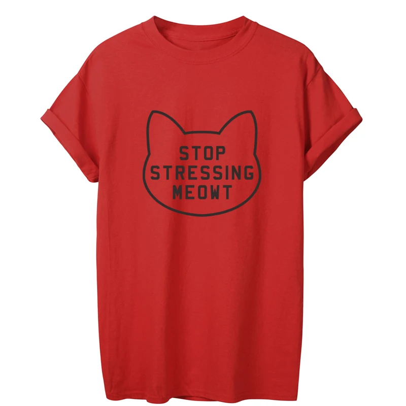 ONSEME/забавные хлопковые футболки футболка с надписью Stop undering Meow Женская милая