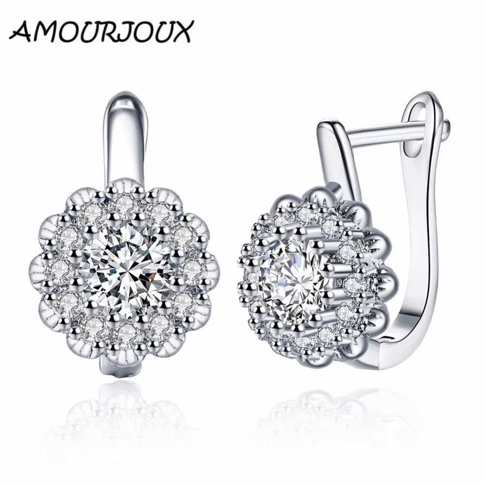 AMOURJOUX белый/золотой цвет полный Циркон заполнены клипсы серьги с цветами для