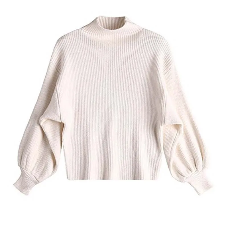 Venlilulu Autumn Winter Turtleneck Sweater Women Puff Sleeve Female Pullover Loose Knitted Lantern Sweaters Tops | Женская одежда