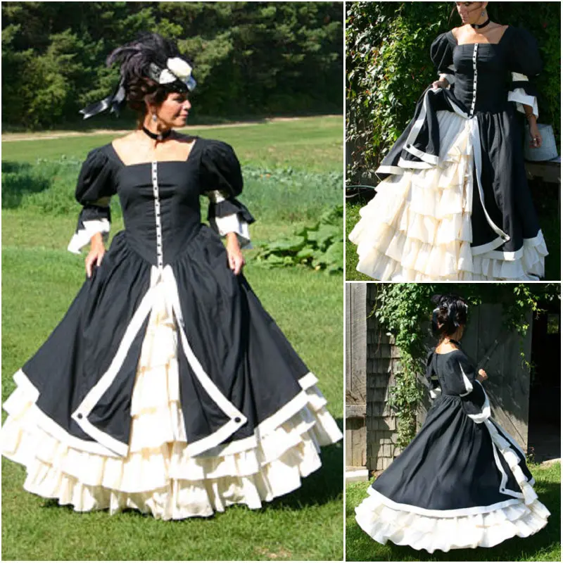 

History!Customer-made Black Victorian dress 1860s Civil war Dress Scarlett Theater Costume Halloween Renaissance Dress V-458