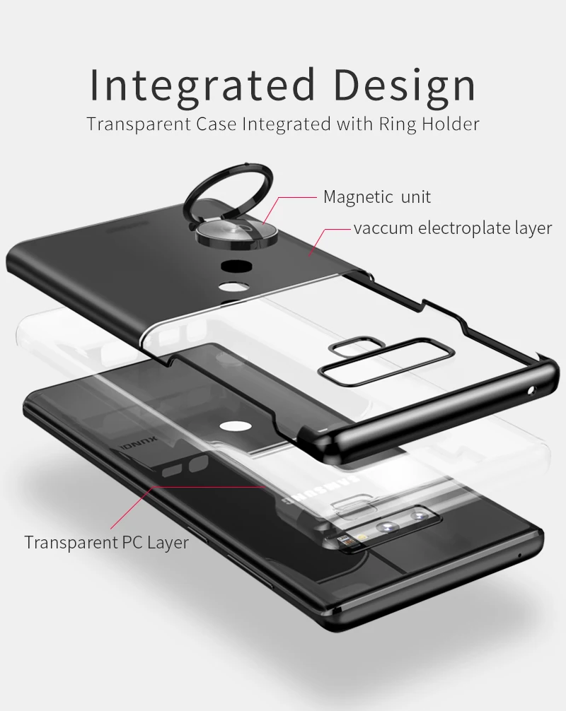 Xundd магнитный автомобильный держатель чехол для samsung galaxy Note 9 Note 8 жесткая задняя панель из поликарбоната оболочка для galaxy Note 9 чехол с кольцевой пряжкой