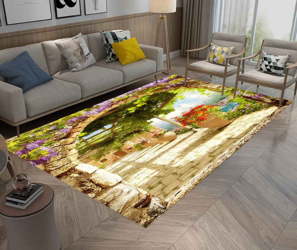 Flowers Bridge Rugs And Carpets with View on the Town For Baby Home Living Room Cushion Bedroom Parlor Hallway Door Floor Mats | Дом и сад
