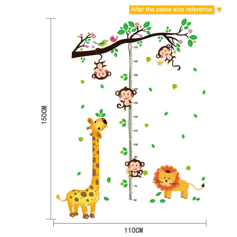 60*90 см Настенная Наклейка Жираф Обезьяна измерение высоты фон для дома детского