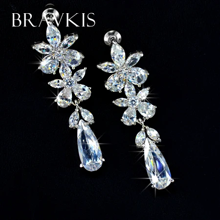 Красивые серьги-подвески в форме цветка с кристаллами BRAVEKISS капли воды для женщин