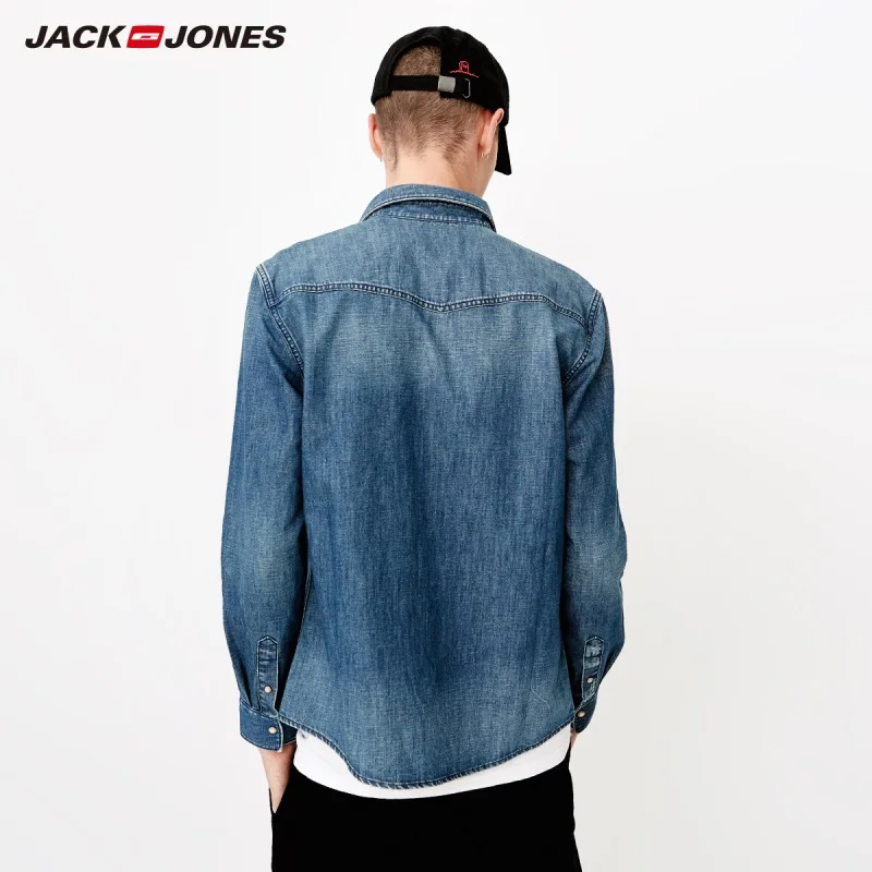 JackJones Повседневная хлопковая и льняная ВИНТАЖНАЯ ДЖИНСОВАЯ РУБАШКА 218305508