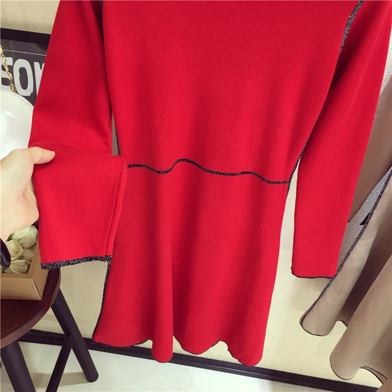 Женское трикотажное платье с длинным рукавом со стразами|dress for|dress for womenknitted dress |