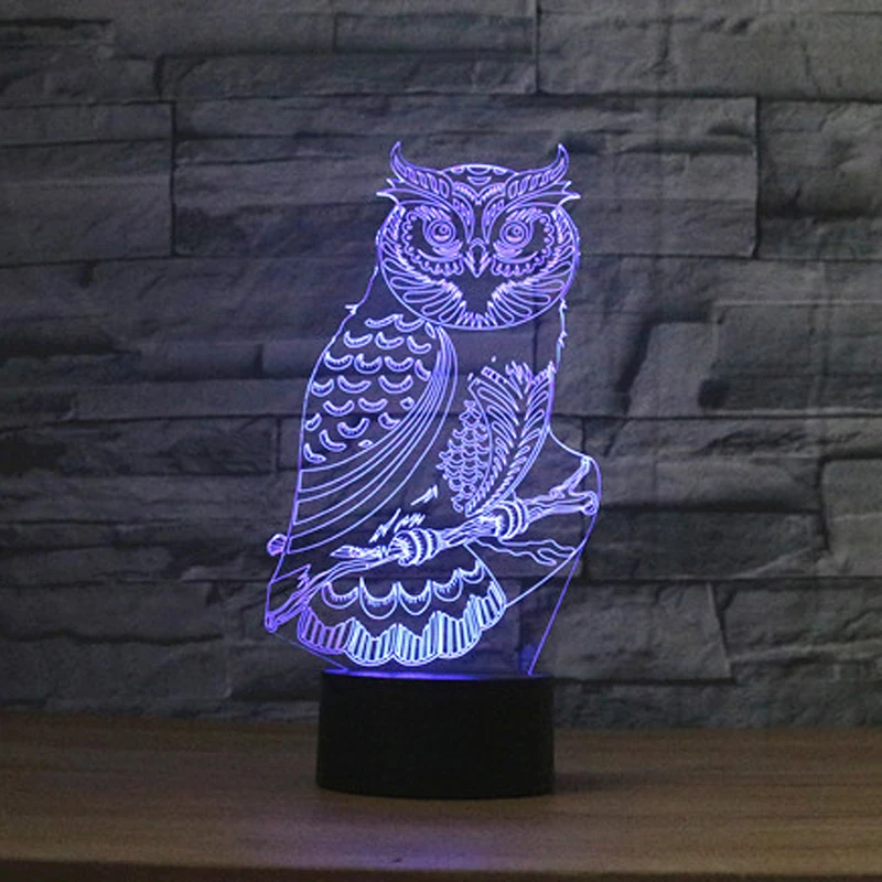 3D акриловый ночсветильник в виде совы визуальные светодиодные настольные лампы