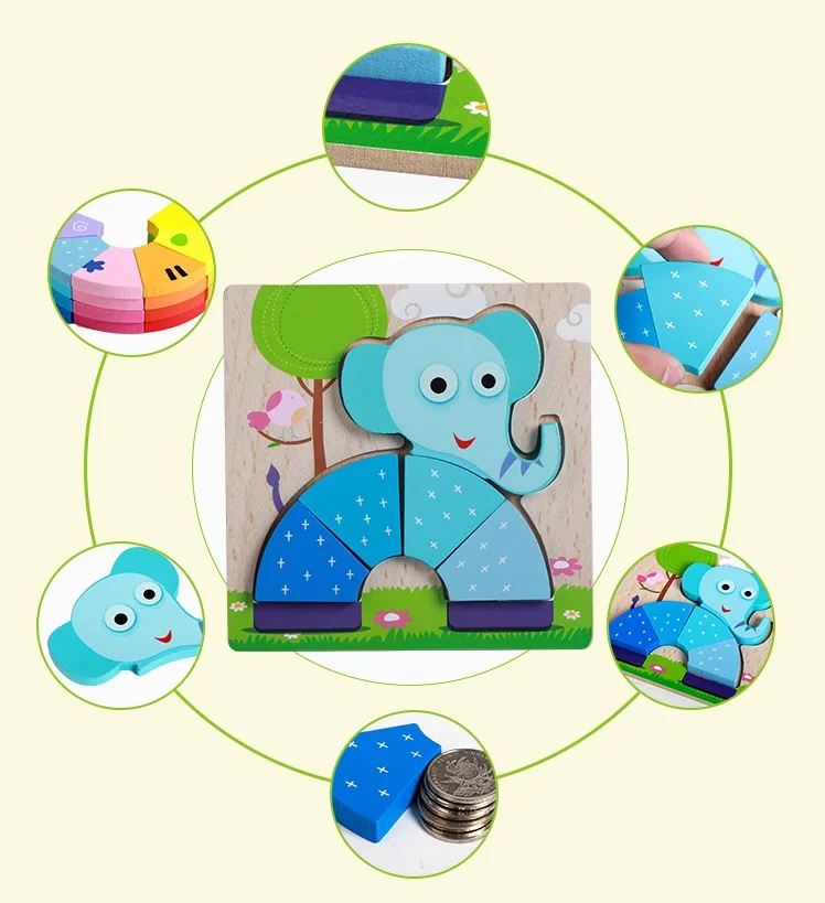 Обучающие деревянные игрушки для детей, Ранняя обучающая головоломка, Мультяшные животные, 3D пазлы, головоломка, подарок для детей