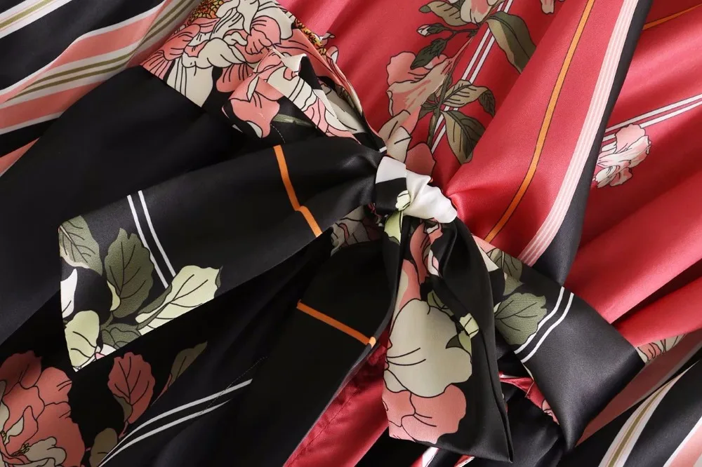 2018 Женские винтажные пикантные V шеи Лоскутная Floral Print Kimono мини-платье модные