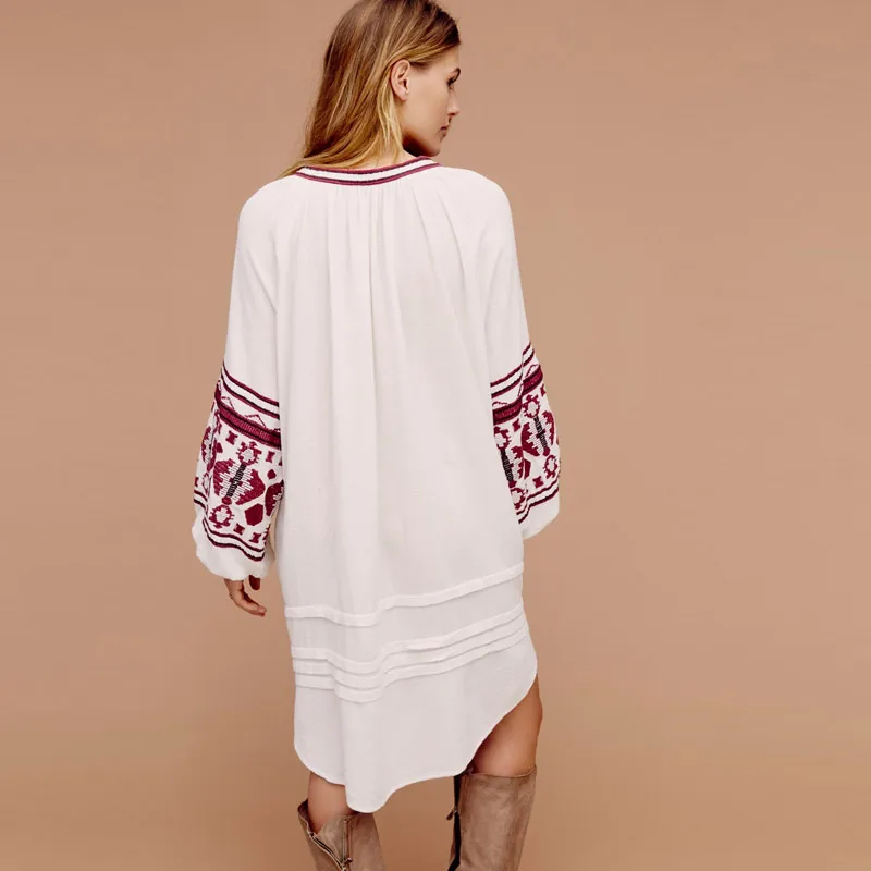 Асимметричное Платье макси с вышивкой свободное богемное платье расклешенными