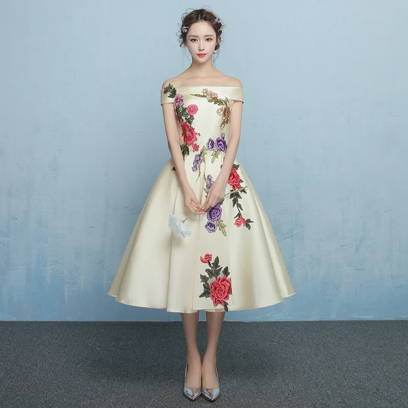 

Вечернее платье с вырезом лодочкой, новое красное платье для выпускного вечера, с аппликацией, длиной до середины икры, 2022