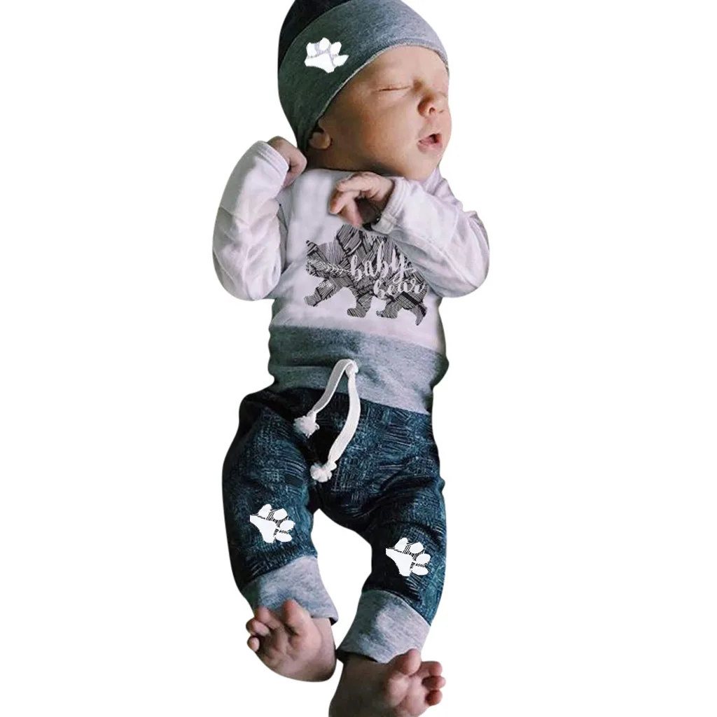 Одежда для новорожденных мальчиков roupa infantil комбинезон с надписью Bear + штаны