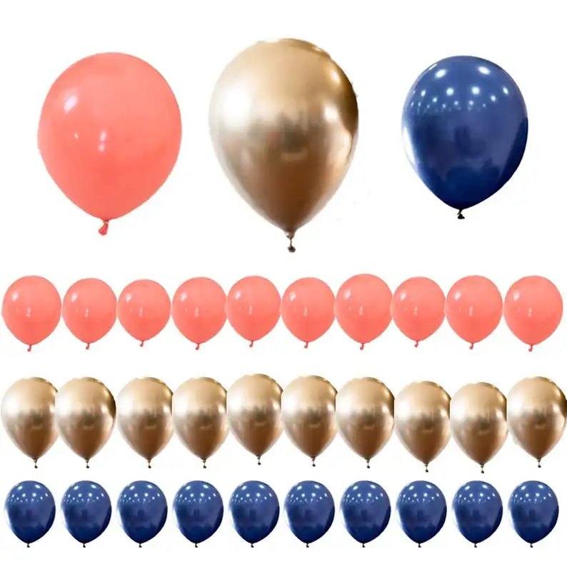 30 шт. 12 дюймов Темно синие кораллового цвета золотистый металлик воздушные шары