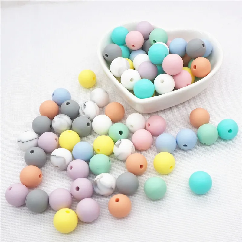 Chenkai-Cuentas de mordedor de silicona redondas para beb&eacute;, joyer&iacute;a sensorial para dentici&oacute;n, sin BPA juguete, DIY, 9mm, 12mm, 15mm, 100 Uds.-0
