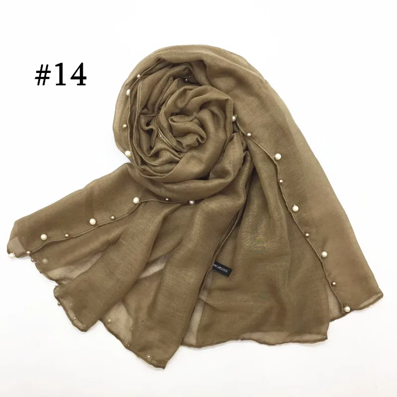 number 14 Новинка, Лидер продаж, простой Разноцветный жемчуг, hijabs, женская вискоза, однотонный шарф, красивый шарф, украшенный бисером, мусульманская голова, обертывания, элегантные 10 шт., быстрая - Цвет: number 14
