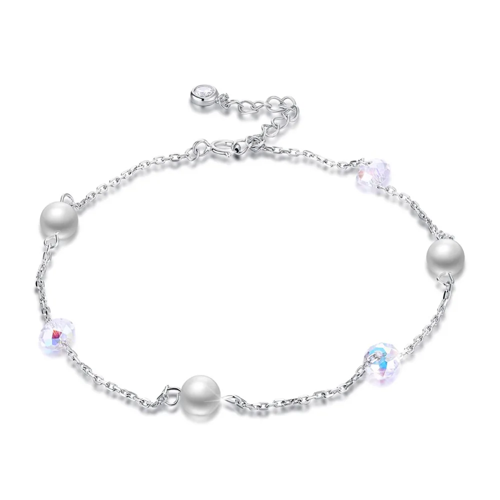 LEKANI кристаллы от браслет swarovski 925 стерлингового серебра воды квадратный ножной браслет из бусин Женские Бутик ювелирные изделия простой подарочный
