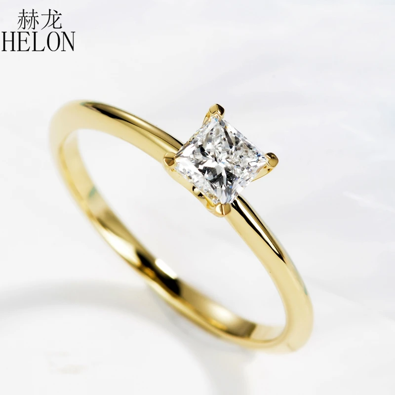HELON 0.5ct Принцесса Cut F цвет Муассанит кольцо Твердое 14 К(AU585) желтое золото обручальное кольцо женские трендовые ювелирные изделия обручальное кольцо
