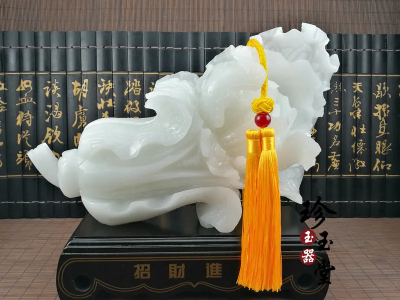 

$1000--27CM # 2020 office home efficacious FENG SHUI Talisman Protection Money Drawing BAICAI white jade Sculpture ART statue