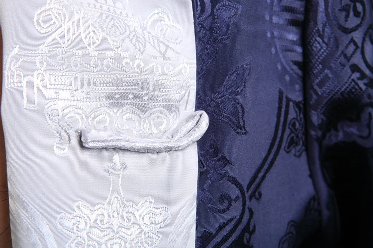 Темно Синий Серебряный двусторонний кунг фу куртка китайская мужская атласная