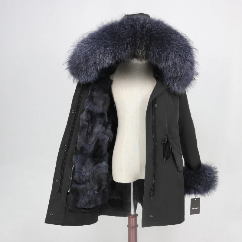 black grey OFTBUY натуральный мех пальто зимняя куртка Женская водонепроницаемая длинная парка натуральный Лисий Мех Верхняя одежда уличная Съемная Толстая теплая - Цвет: black grey
