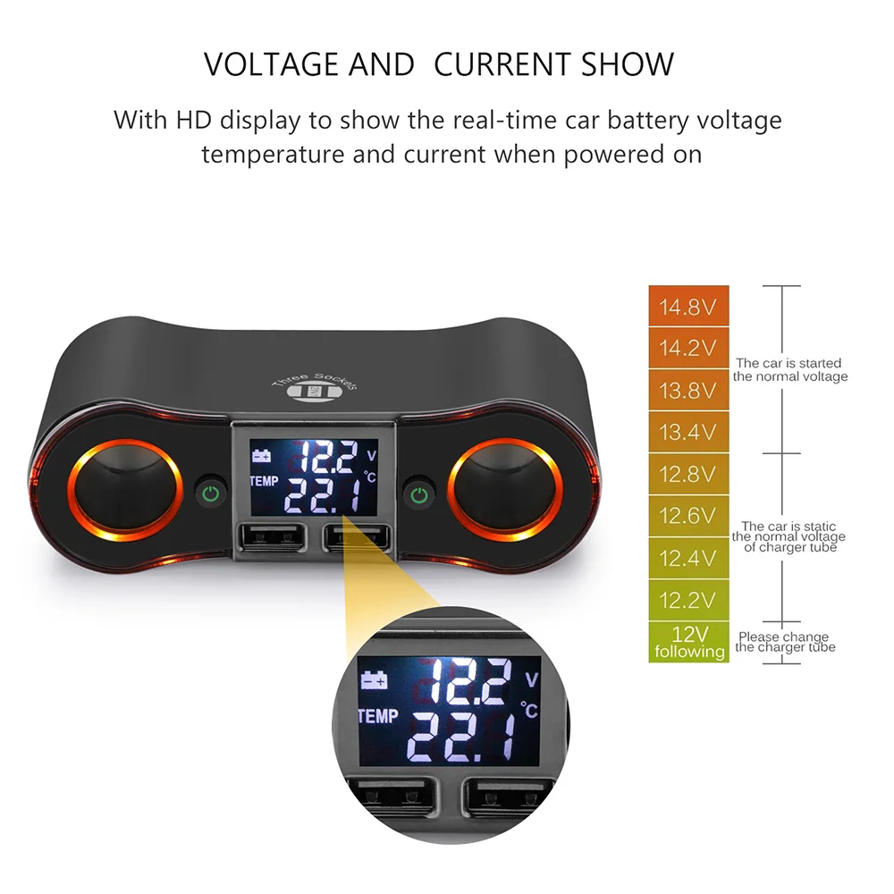 Автомобильный адаптер питания 3 5a с 2 гнездами для прикуривателя 80 Вт со