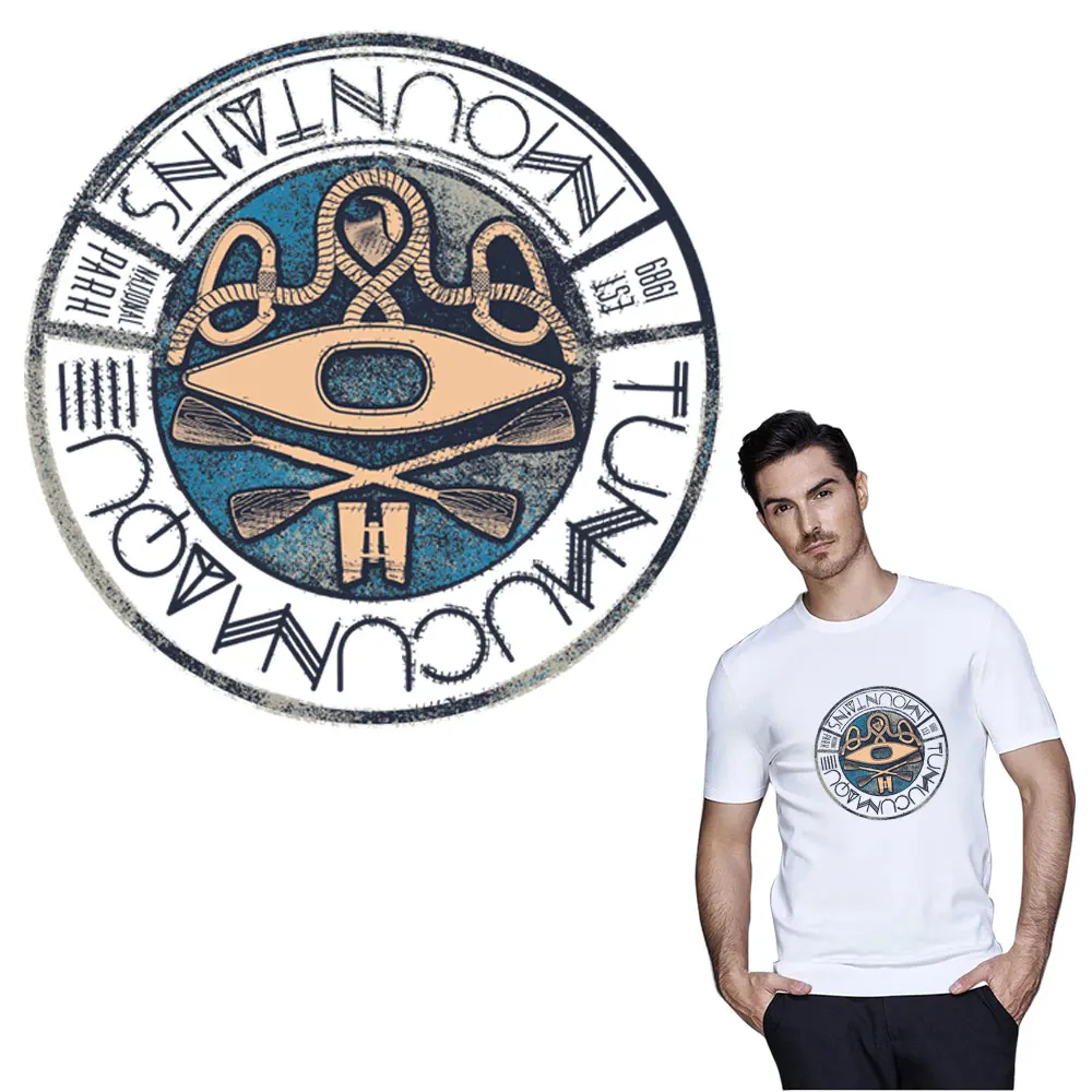 

Street fashion products iron patches for clothes transfer printing stickers for DIY T-shirt bags rounded logo on A-level patches
