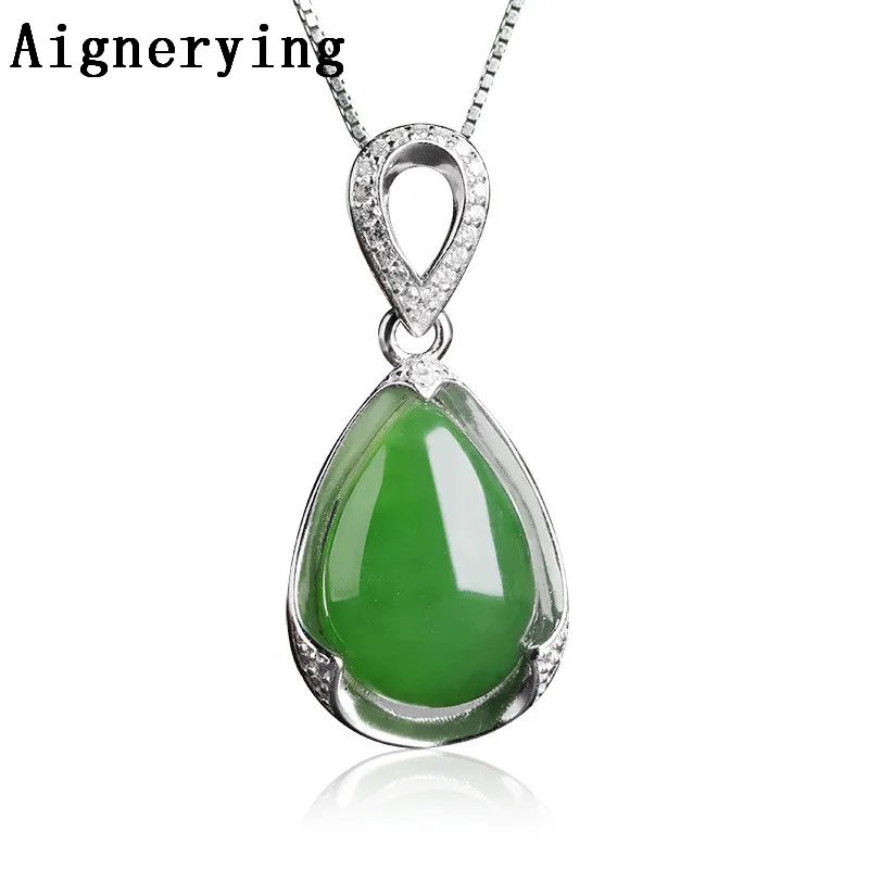 

S925 silver Certificate Green Natural inlaid Jade Pendant Necklaces Para Vintage for Women Necklace Bijou Gift Box