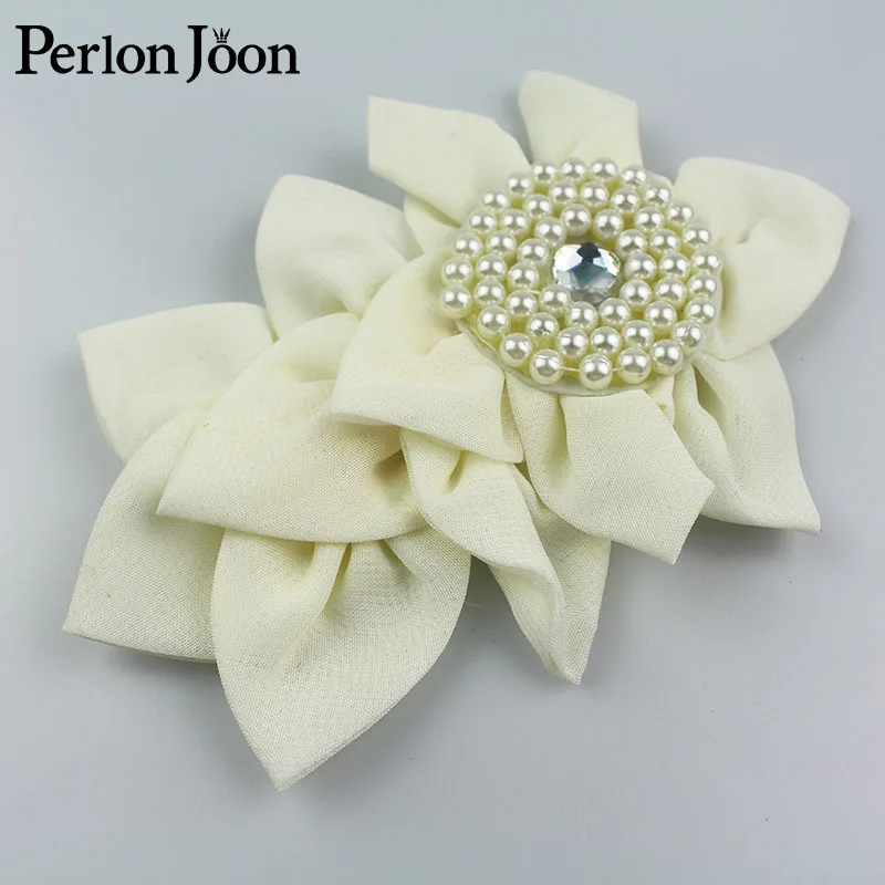 1 PCS Hot white pearl beaded leaf chiffon fabric Epaulette handmade craft sew on clothing hat decoration SG015 | Дом и сад