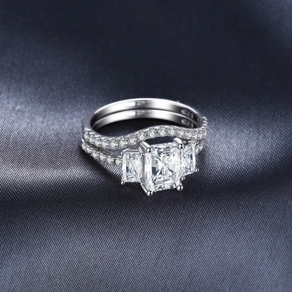 Jewelrypalace Свадебные 2.6ct кубического циркония люкс 3 камень кольцо комплект 925