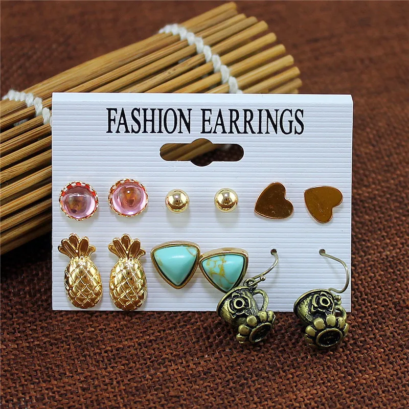 ENZE new fashion 6 pairs / set of earrings mixed heart-shaped plant retro pendant hundred matching accessories wholesale | Украшения и