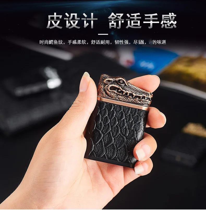 Крокодиловая кожа анти-ветер зарядка USB встряхнуть двойной дуговой Зажигалка электронная сигарета зажигалка