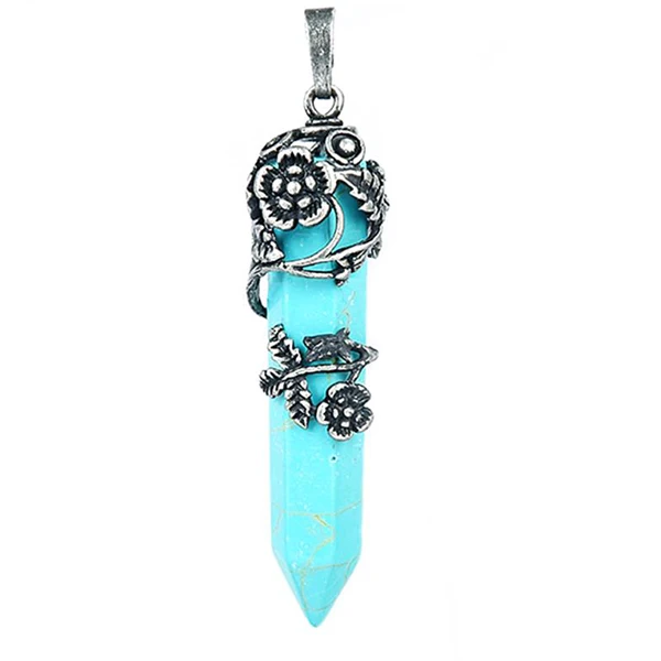 turquoise Античный цветок проволока обертывание геометрические розовый КВАРЦЕВЫЙ и из натурального камня кулон для ожерелья чокер оптом и в розницу Diy ювелирные изделия - Окраска металла: turquoise