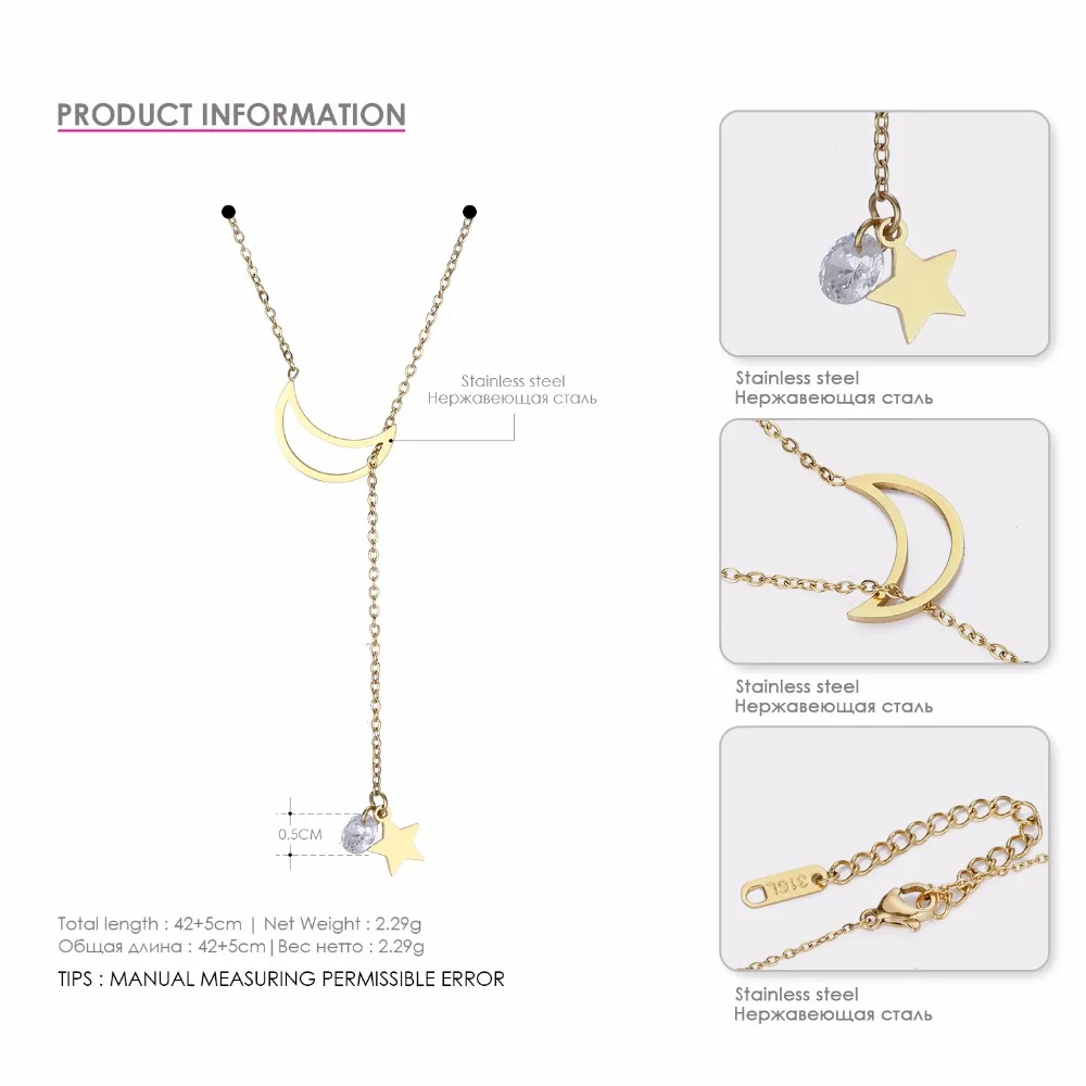 Для женщин Neckalce Нержавеющая сталь Звезда Луна Подвески золото Цвет звено цепи