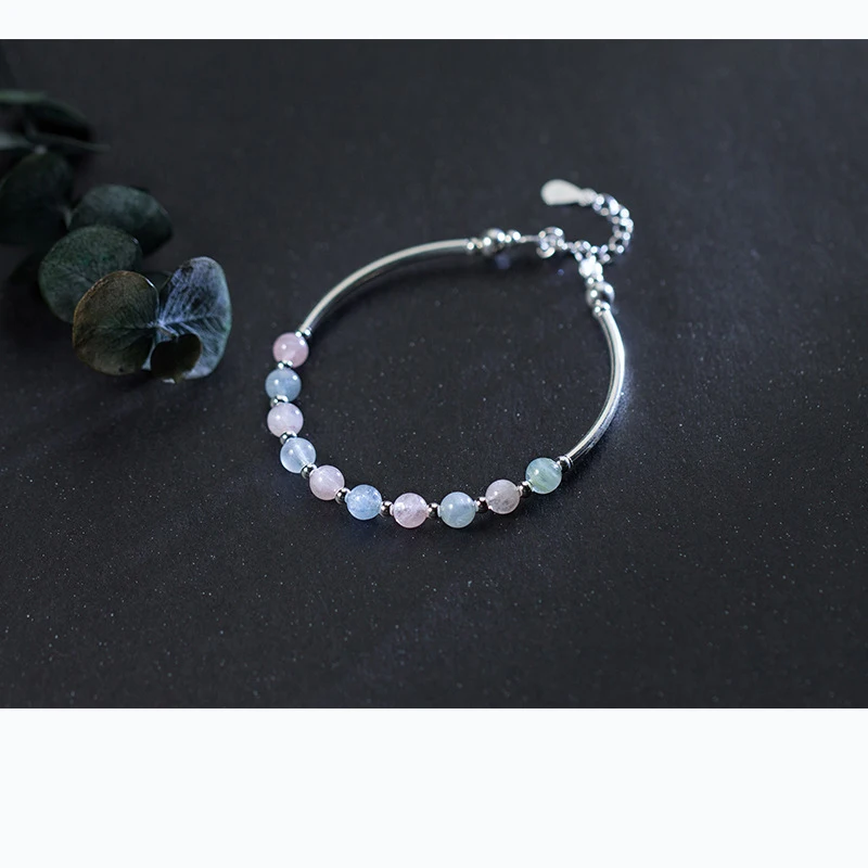 Женский браслет из серебра 925 пробы с бусинами Morganite|Гибкие и жесткие браслеты| |