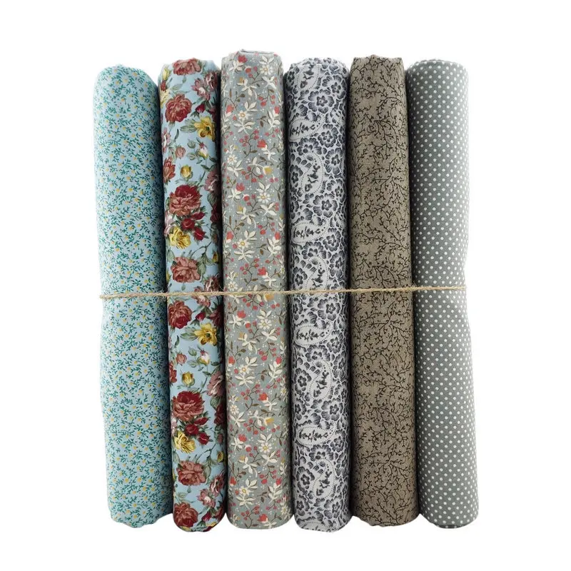 6pcs/lot 45x50cm 100% хлопка поплин расслоение ткани выстегивая винтаж серый синий