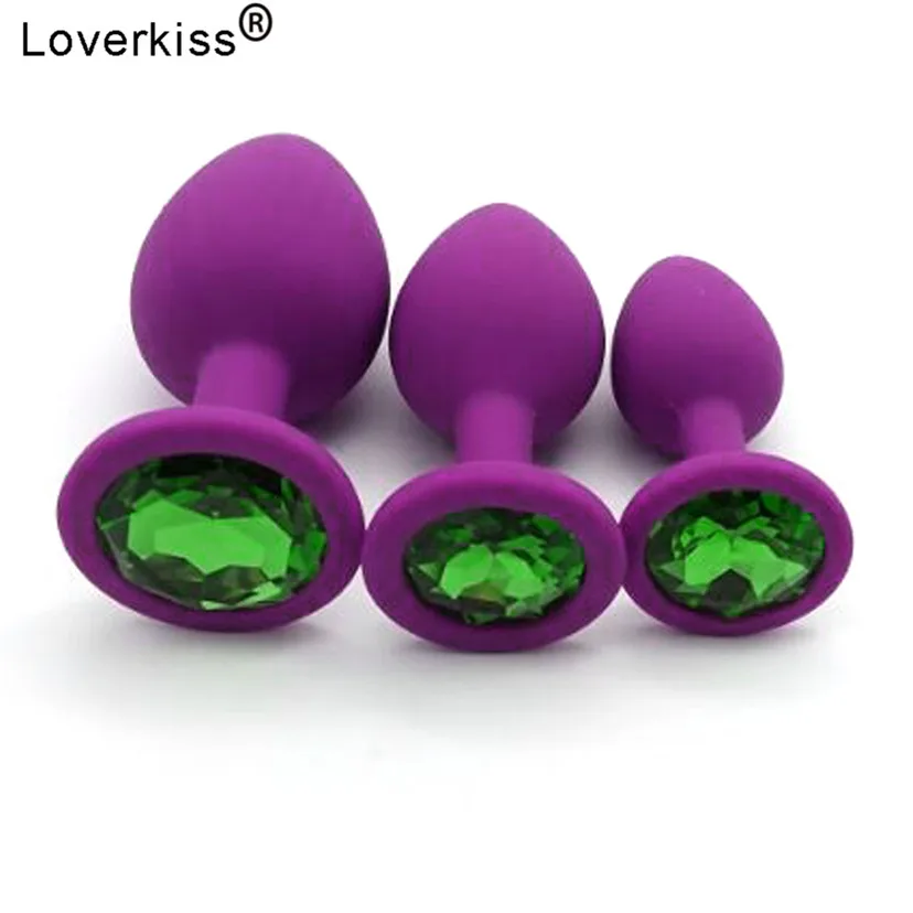 Анальная пробка Loverkiss набор из 3 предметов силиконовая с позолоченными