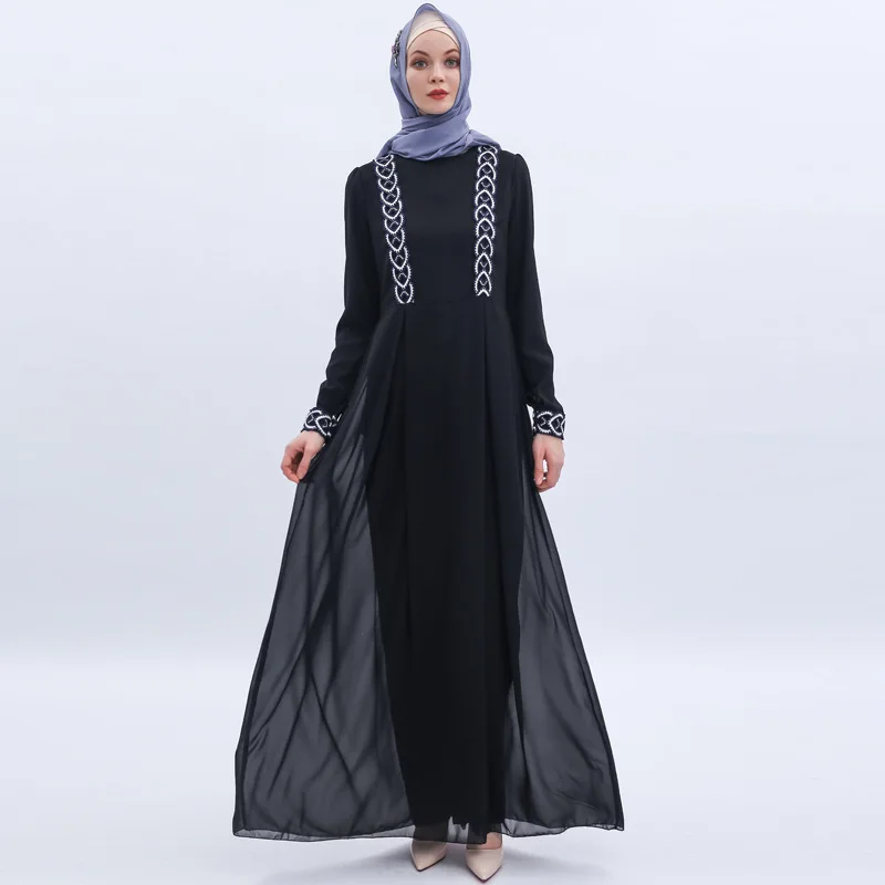 Женское шифоновое платье с вышивкой, длинное платье-кимоно в мусульманском стиле