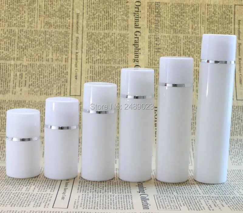 30ml 50ml 80ml 100ml Plastic Airless Bottle With Silver Line Empty Cosmetic Containers White Cap Cosmetic Packaging 10 pcs/lot