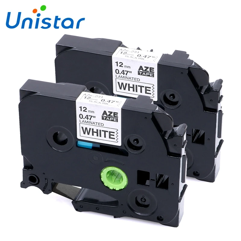Набор лент для принтера Unistar TZe231 2 шт. совместим с Brother 12 мм черный и белый цвет |