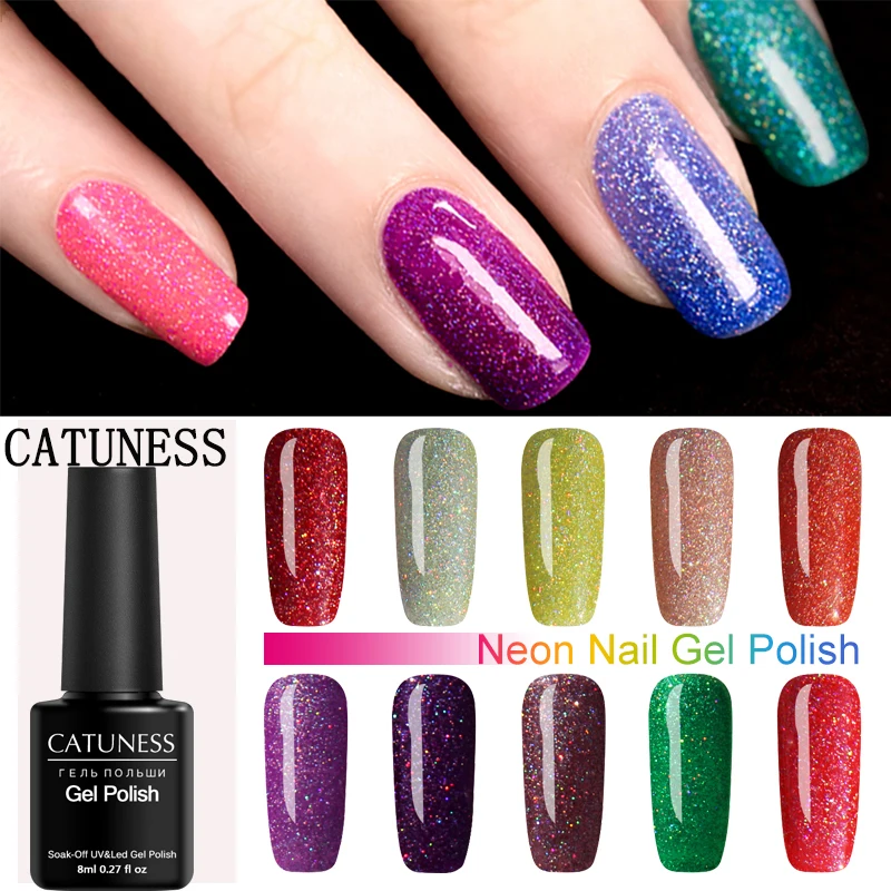 CATUNESS 2019 блестящая неоновая Краска Лак для ногтей длительный замочить радуга