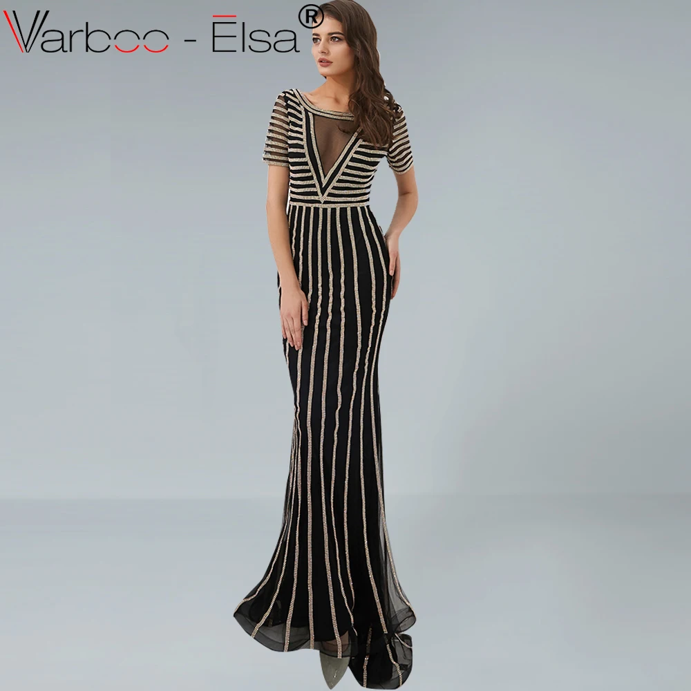 Роскошное блестящее черное вечернее платье VARBOO_ELSA из тюля с коротким рукавом