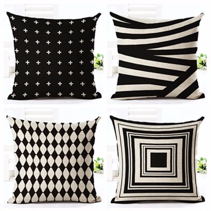 

Чехлы для подушек в богемном стиле, белые и черные, с геометрическим рисунком, из хлопка и льна, декоративные аксессуары для дивана, дома