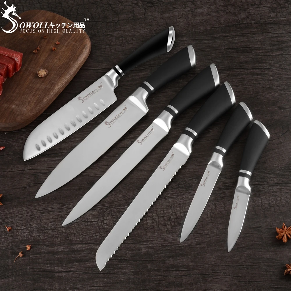Кухонные ножи SOWOLL, ножи из нержавеющей стали, нож для очистки овощей Santoku, нож для нарезки хлеба, нож для измельчения, кухонная принадлежность, инструменты