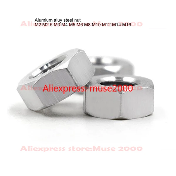 6061 Алюминиевая стальная гайка M2 M2.5 M3 M4 M5 M6 M8 M10 M12 M14 M16 грубая из алюминиевого