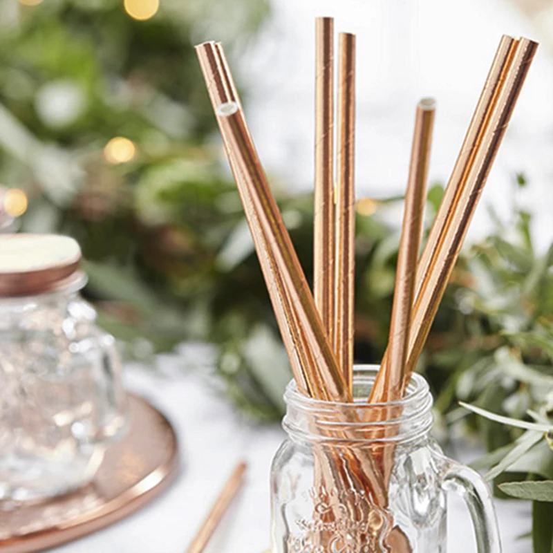 25 шт./лот экологически чистые розовые золотые Полосатые Бумажные соломинки