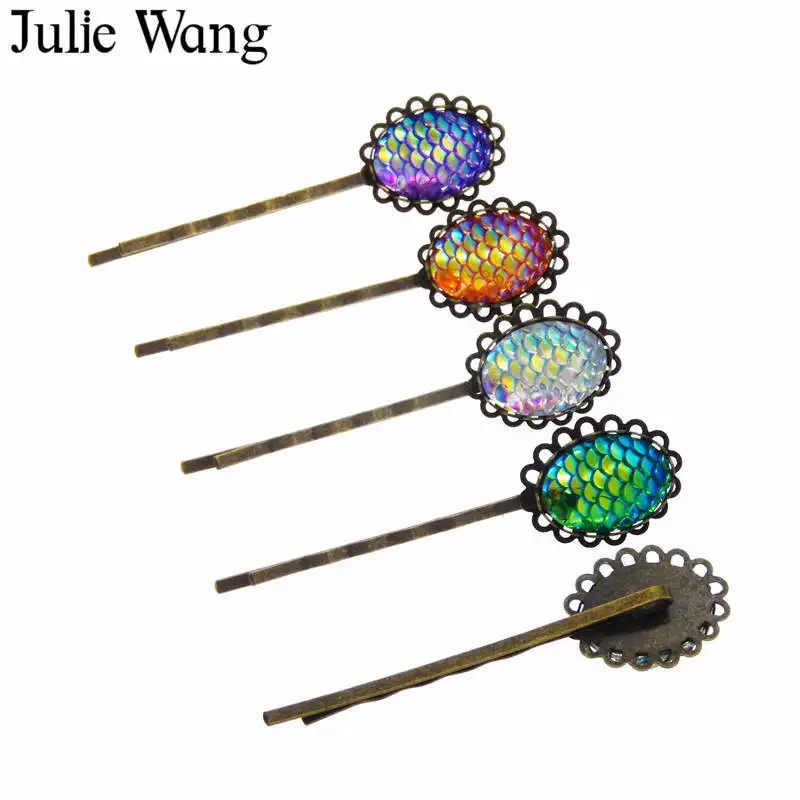Julie Wang 2 шт. заколка для волос красочная русалка весы кабошон девушки женщины
