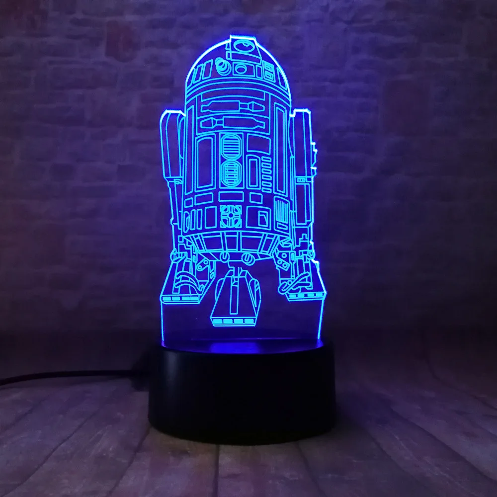 Новинка 3D Звездное видение R2D2 Wars Rocket Ночная лампа USB Touch 7 цветов градиентное