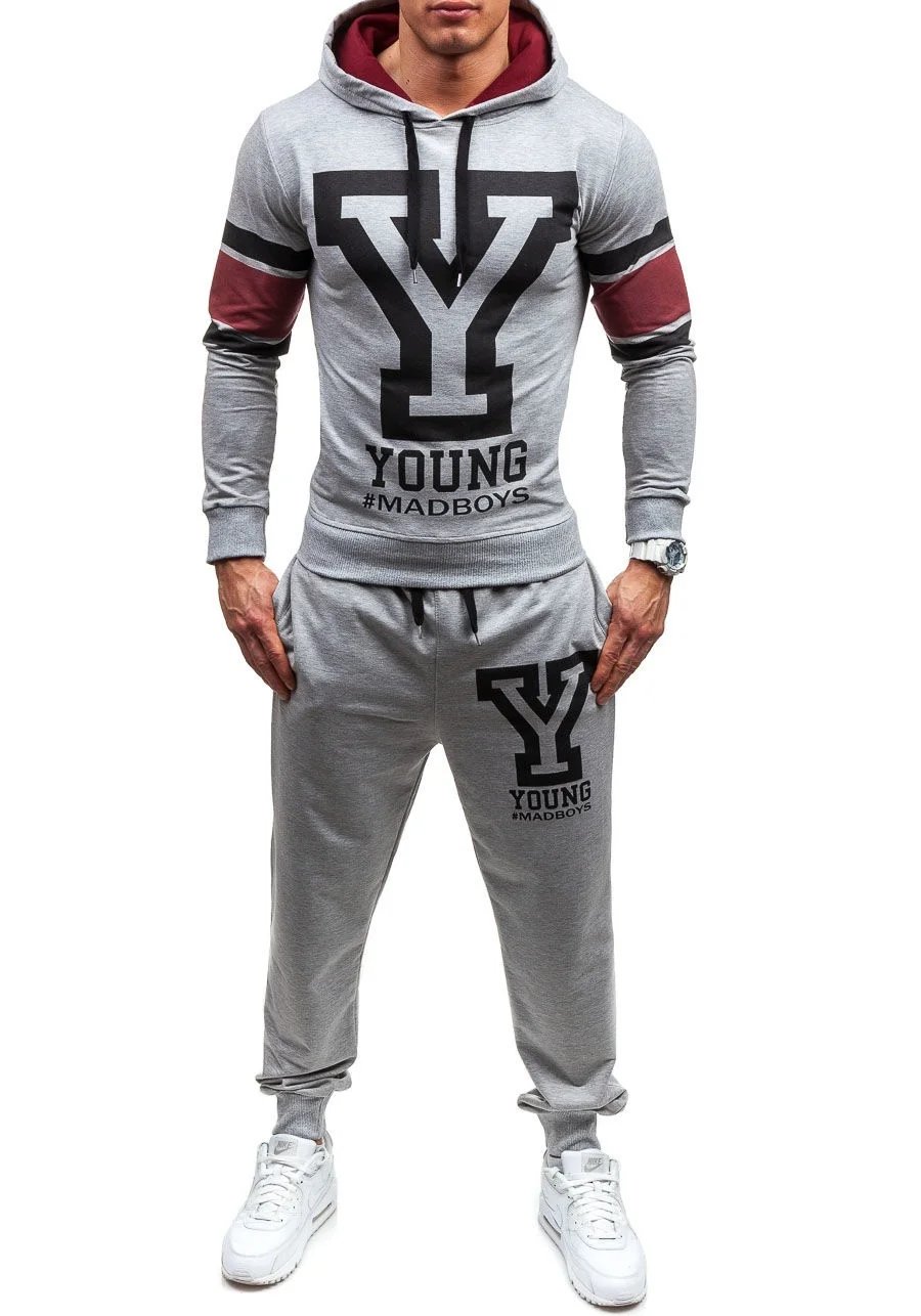 ZOGAA New Style Men's Hooded Sweatshirt and Sport Pants Two Piece Set Casual Autumn Sportswear Letter Printed mens tracksuit | Мужская