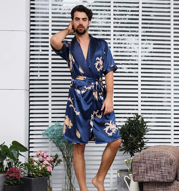 short sleeve set Черный костюм из двух предметов, мужской шелковый халат с драконом, очень большой 5XL халат с драконами, Мужской Атласный халат, шелковое кимоно для мужчин - Цвет: short sleeve set