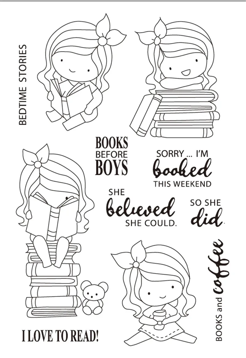 

11x16 девушка читает книгу прозрачный силиконовый печать для DIY Скрапбукинг Фотоальбом декоративный прозрачный штамп